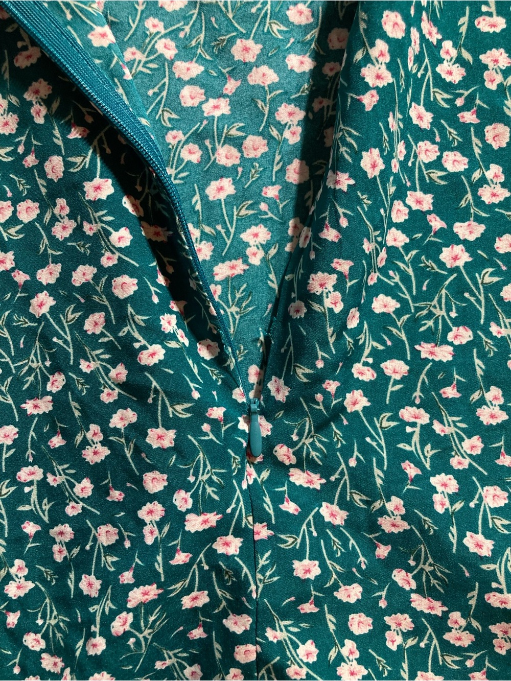 SHEIN Teal Floral Puff-Sleeve Dress - Picture 3 of 6